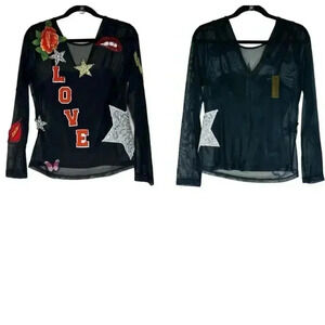 NWT Alexia Admor Women’s Small Decorative Mesh Top with Black Cami